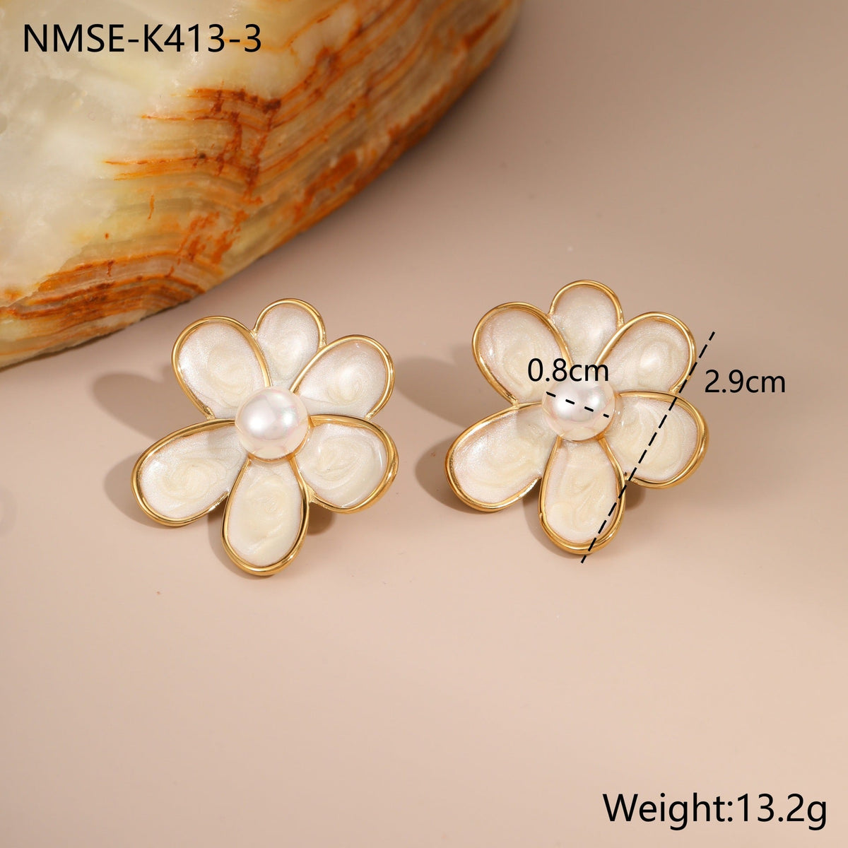 Enamel Flower Pearl Studs — earrings, view 10