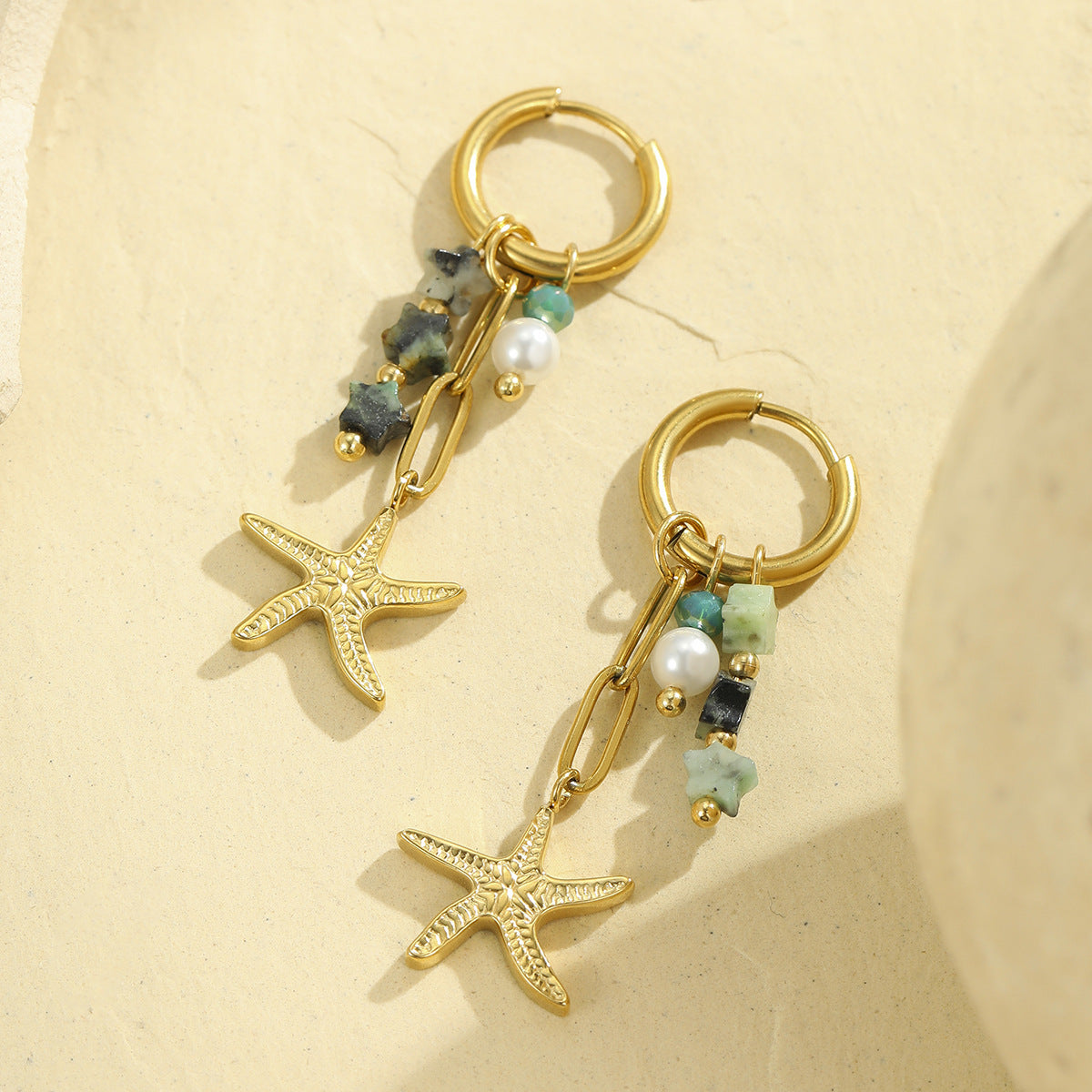 Starfish Shell Hoop Earrings — earrings, view 2