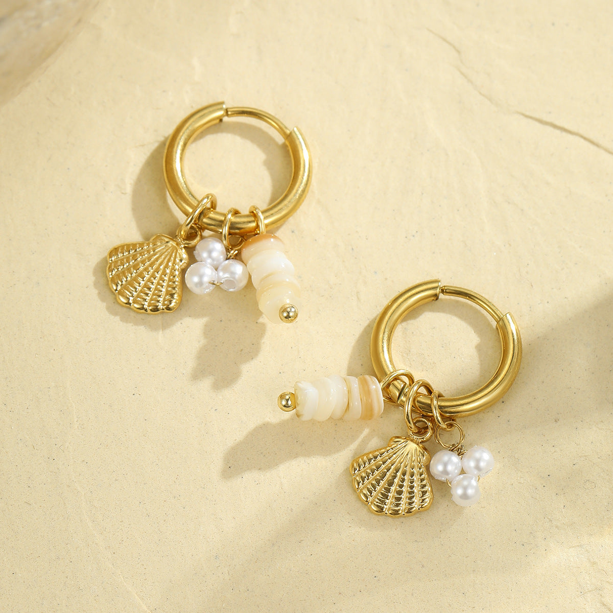 Starfish Shell Hoop Earrings — earrings, view 3