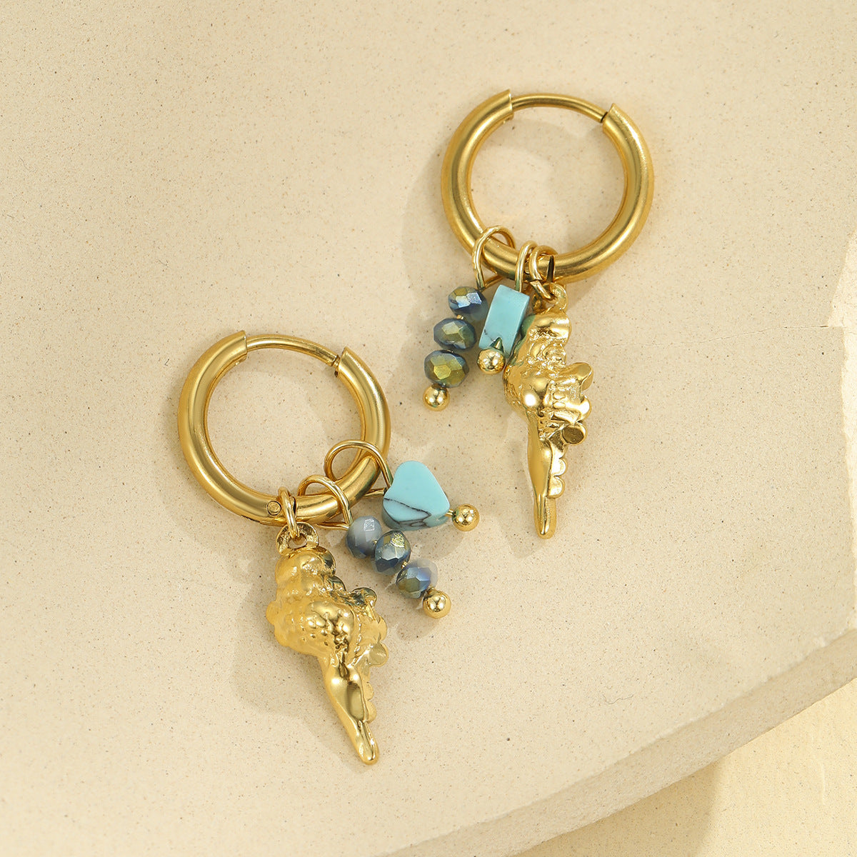 Starfish Shell Hoop Earrings — earrings, view 4