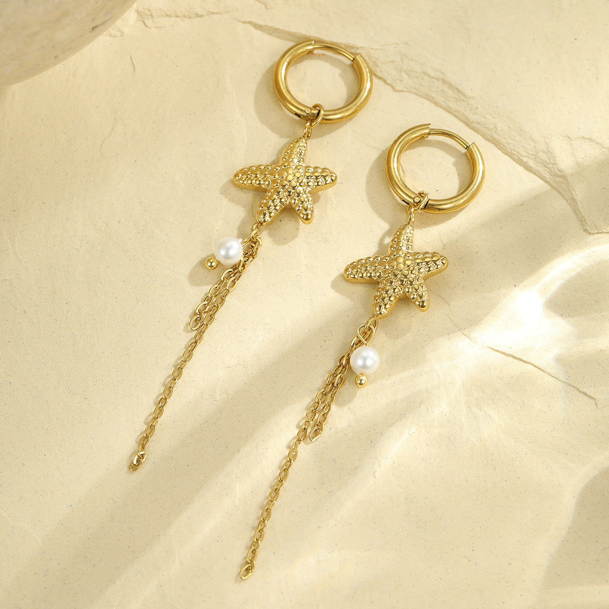 Starfish Shell Hoop Earrings — earrings, view 10