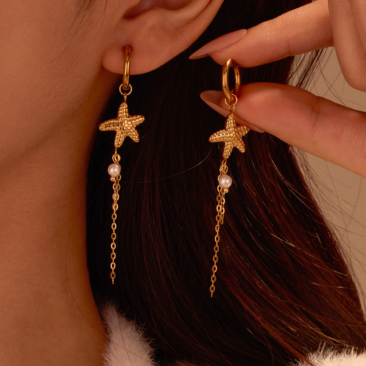 Starfish Shell Hoop Earrings — earrings, view 20