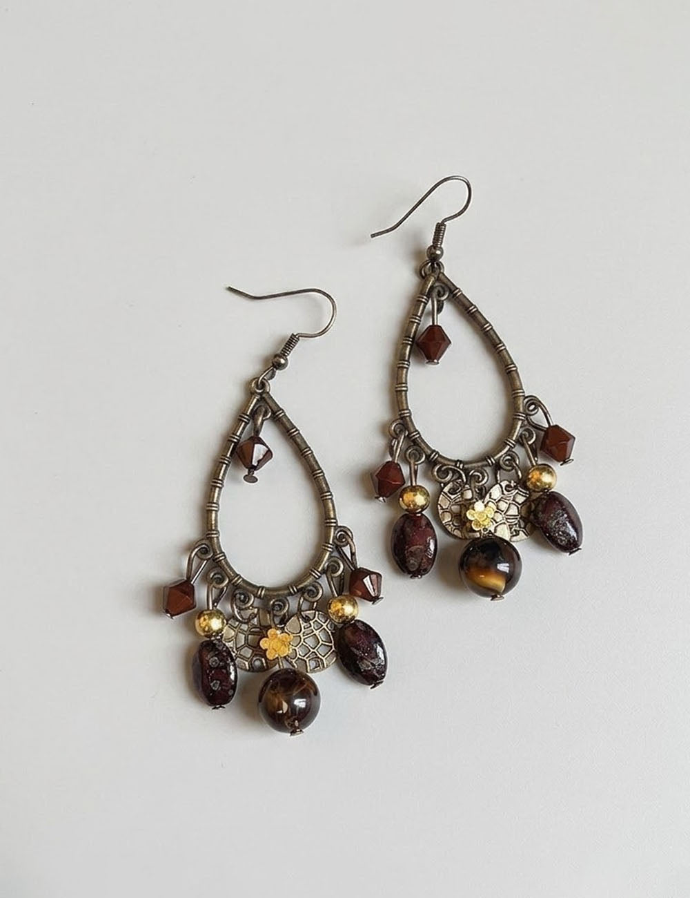 Hollow Beaded Tassel Earrings — brown earrings