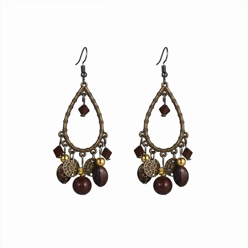Hollow Beaded Tassel Earrings — brown earrings, view 5
