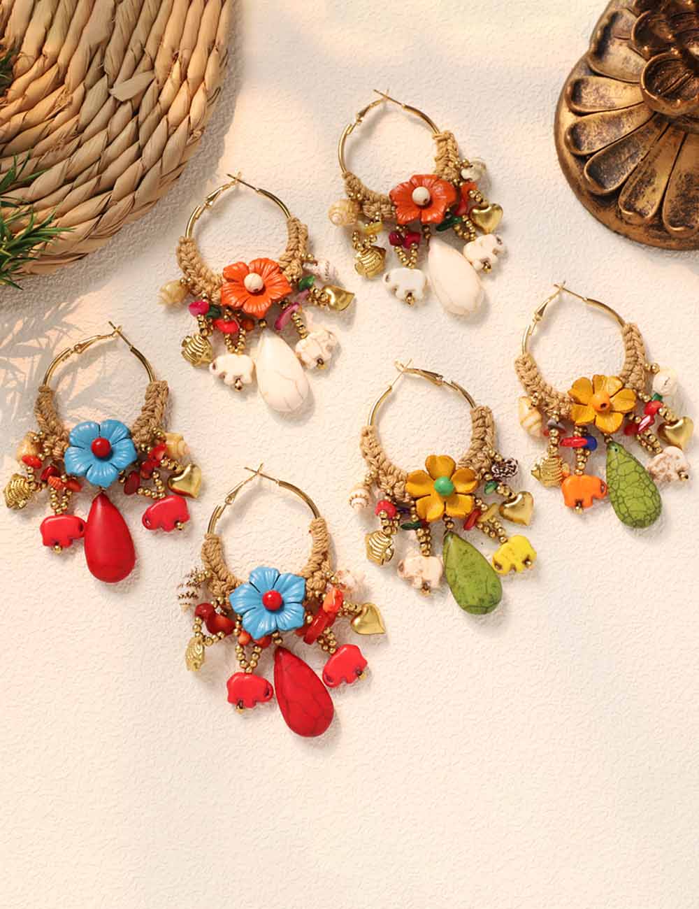 Beaded Flower Hoop Earrings — earrings