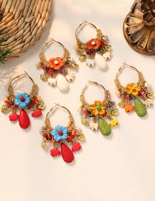 Beaded Flower Hoop Earrings — earrings