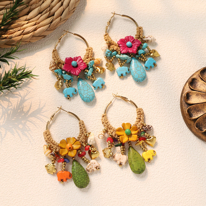 Beaded Flower Hoop Earrings — earrings, view 2