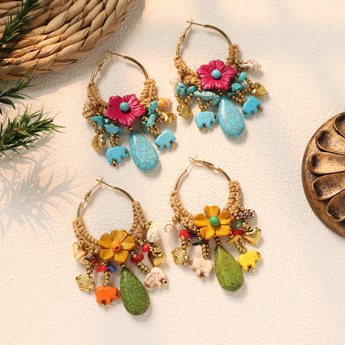 Beaded Flower Hoop Earrings — earrings, view 2