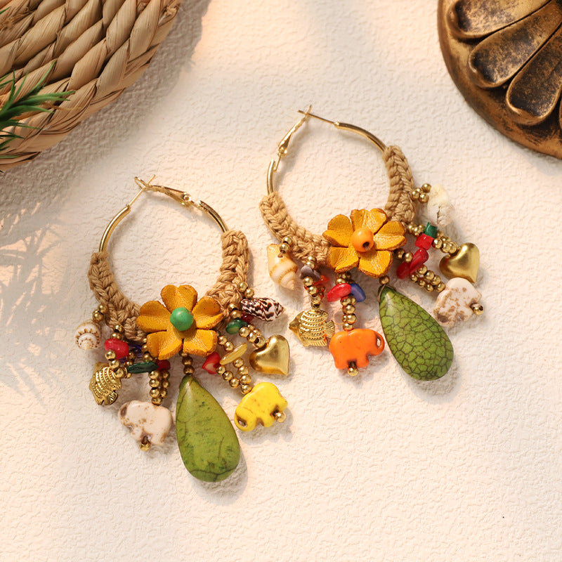 Beaded Flower Hoop Earrings — earrings, view 3