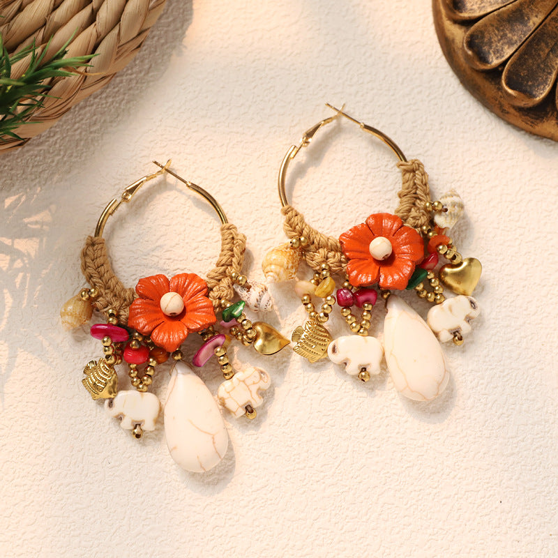 Beaded Flower Hoop Earrings — earrings, view 4