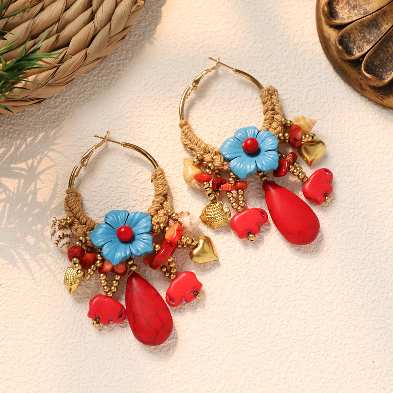 Beaded Flower Hoop Earrings — earrings, view 5