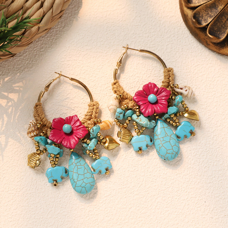 Beaded Flower Hoop Earrings — earrings, view 6