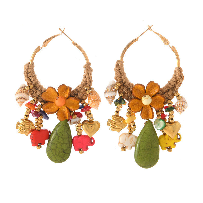 Beaded Flower Hoop Earrings — earrings, view 7
