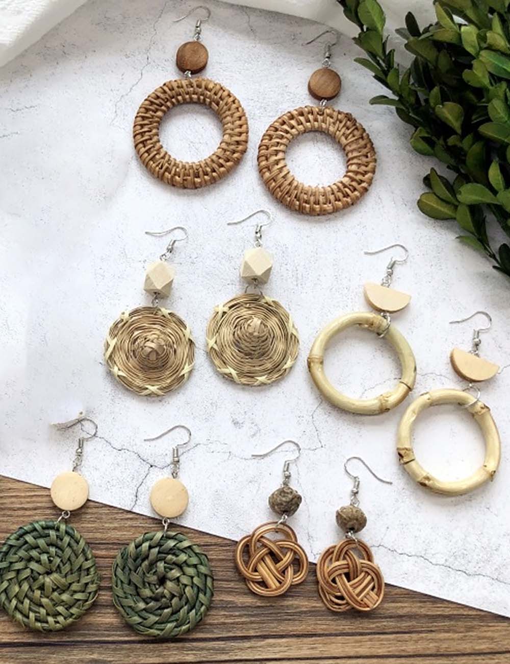 Hollow-Out Straw Beach Earrings — earrings