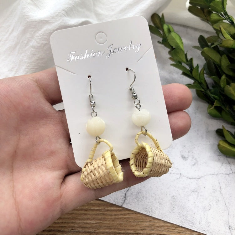 Hollow-Out Straw Beach Earrings — earrings, view 2