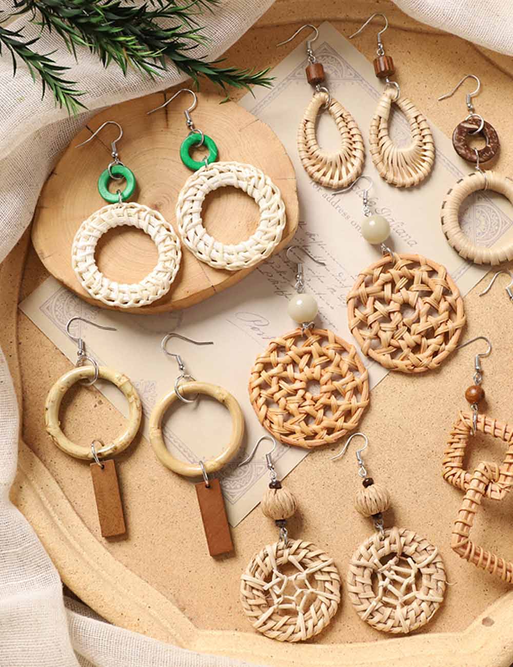 Hollow-Out Straw Hoop Earrings — earrings