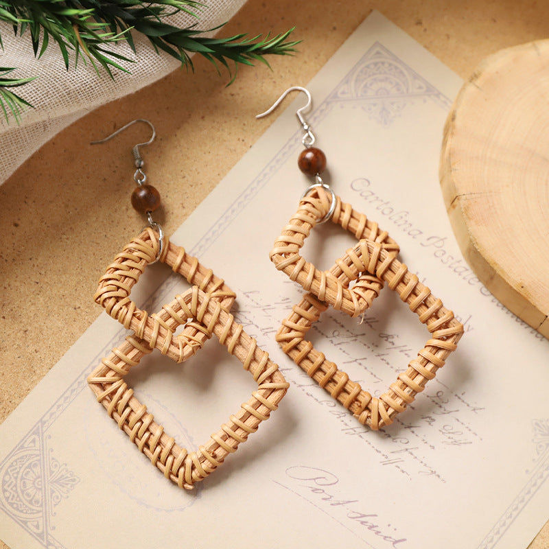 Hollow-Out Straw Hoop Earrings — earrings, view 2