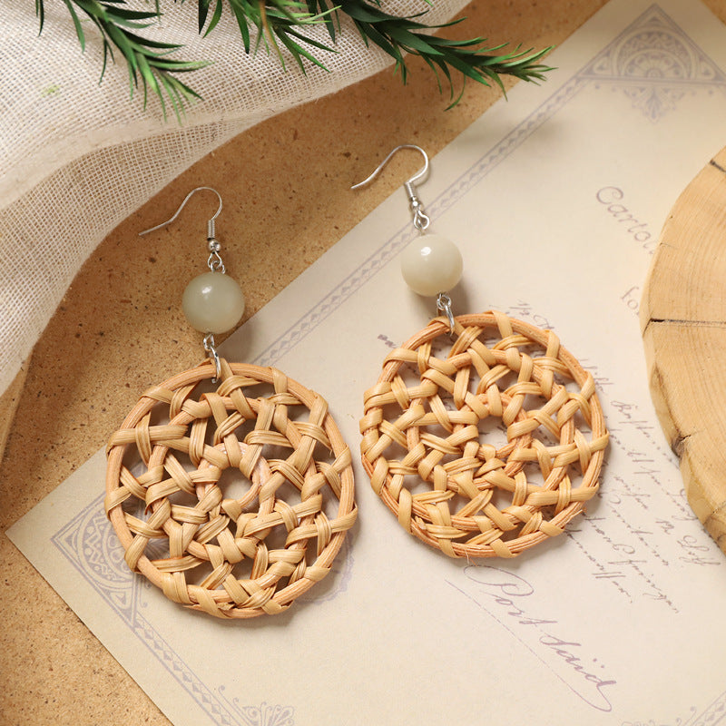 Hollow-Out Straw Hoop Earrings — earrings, view 3