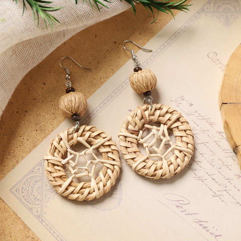 Hollow-Out Straw Hoop Earrings — earrings, view 5