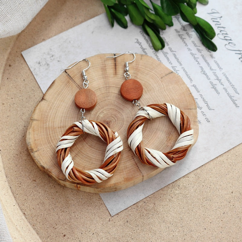 Round Straw Dangle Earrings — earrings, view 2