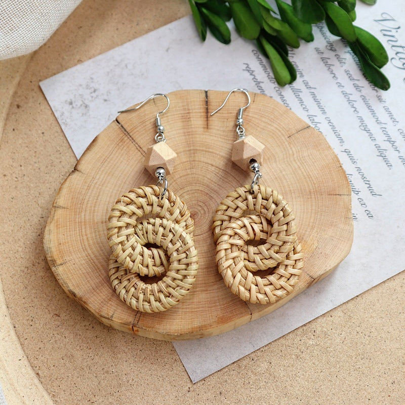 Round Straw Dangle Earrings — earrings, view 3