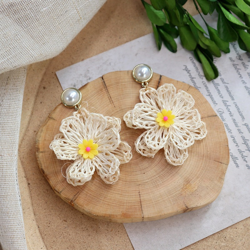 Round Straw Dangle Earrings — earrings, view 4