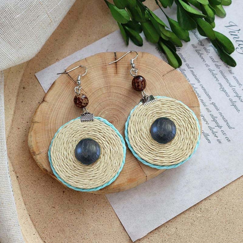 Round Straw Dangle Earrings — earrings, view 5