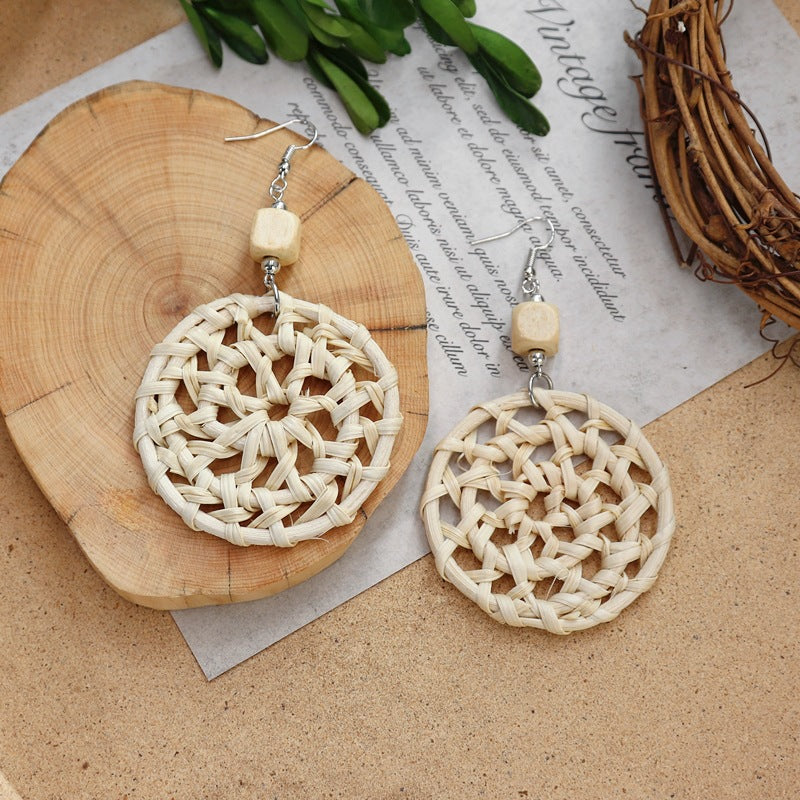 Round Straw Dangle Earrings — earrings, view 6