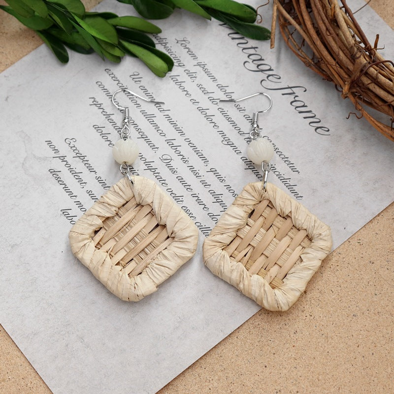 Round Straw Dangle Earrings — earrings, view 7
