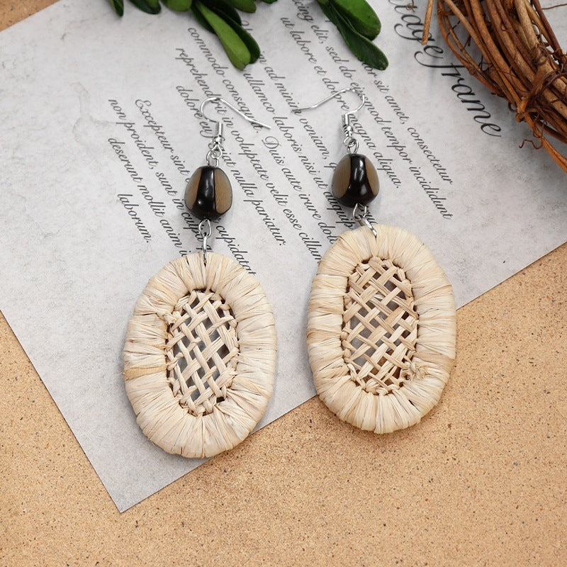 Round Straw Dangle Earrings — earrings, view 8