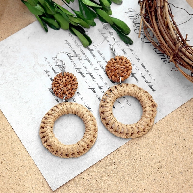 Round Straw Dangle Earrings — earrings, view 9