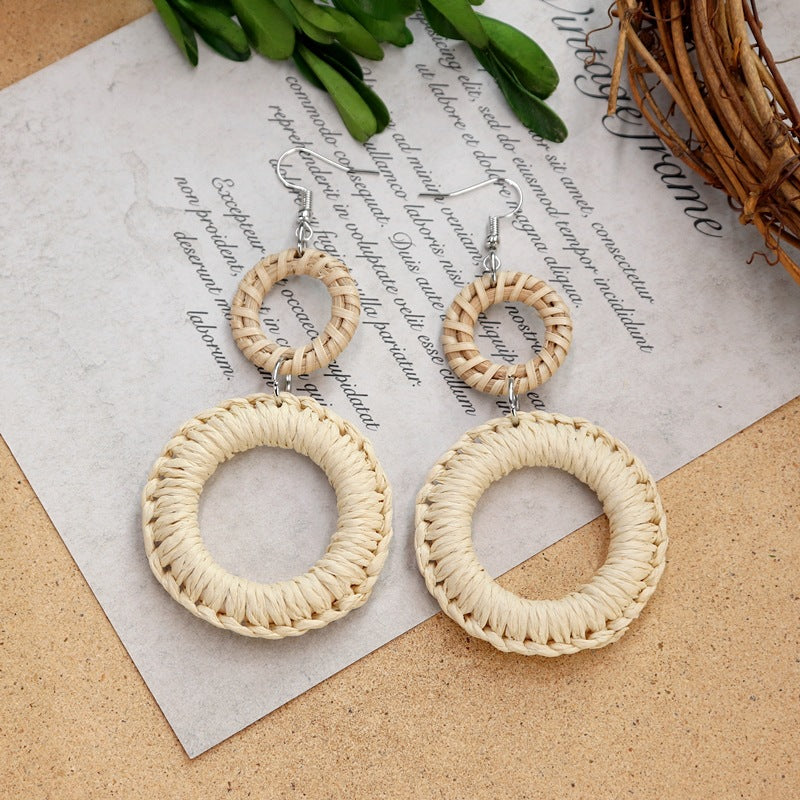 Round Straw Dangle Earrings — earrings, view 10
