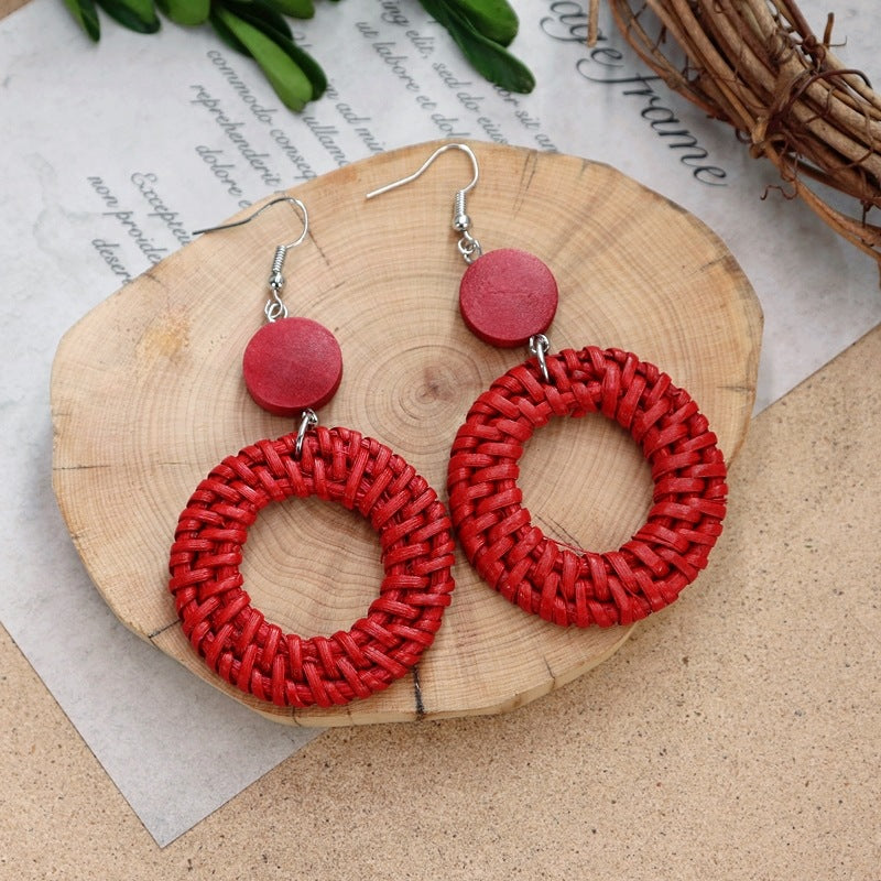Round Straw Dangle Earrings — earrings, view 12
