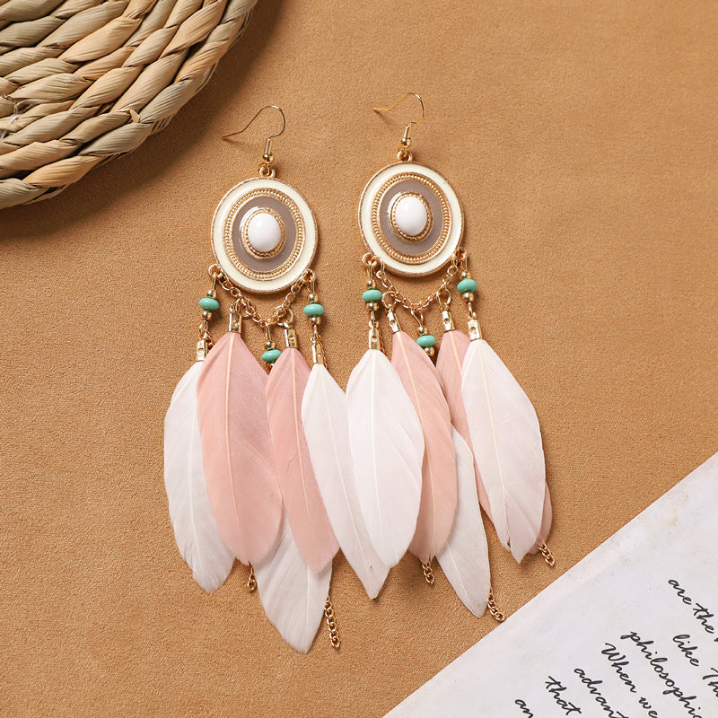 Feather Tassel Drop Earrings — earrings, view 2