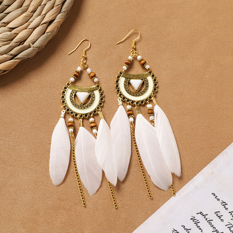 Feather Tassel Drop Earrings — earrings, view 3