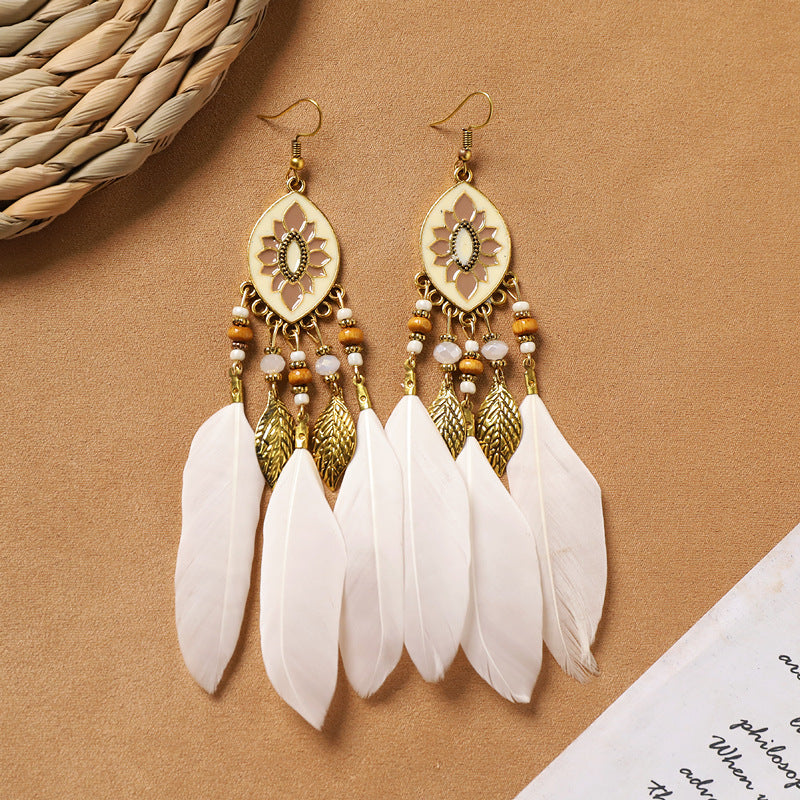 Feather Tassel Drop Earrings — earrings, view 5