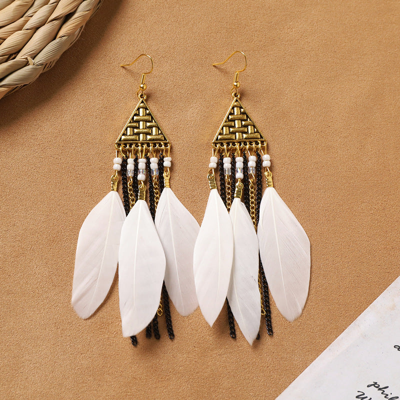 Feather Tassel Drop Earrings — earrings, view 6