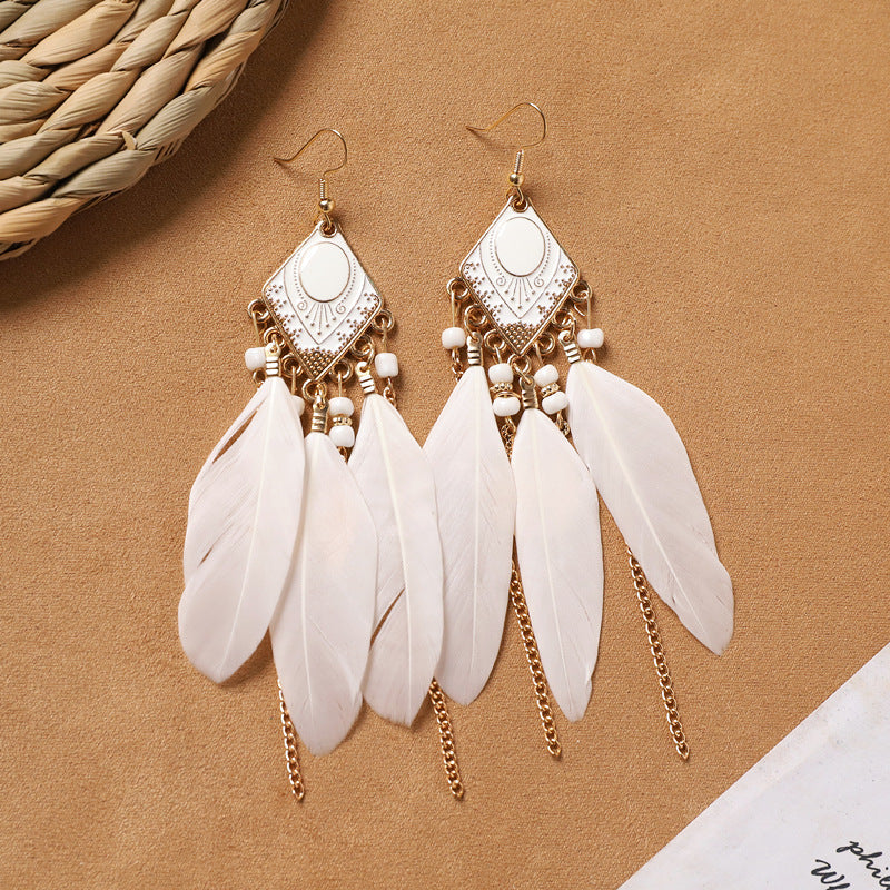 Feather Tassel Drop Earrings — earrings, view 8