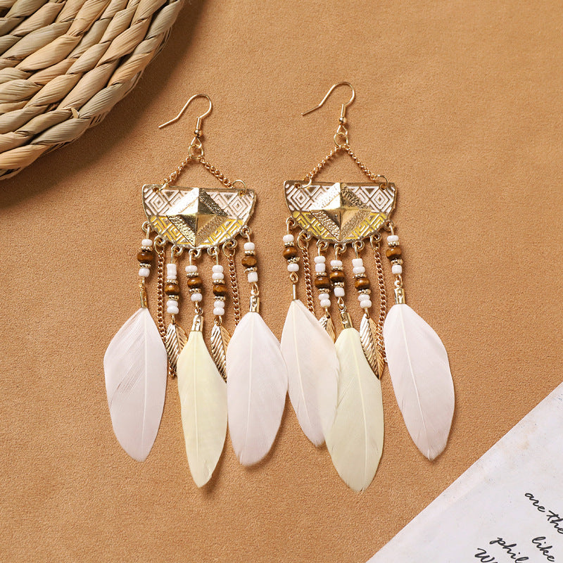 Feather Tassel Drop Earrings — earrings, view 10