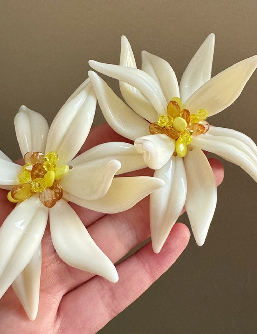 Exaggerated Floral Stud Earrings — white earrings