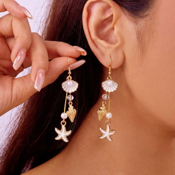 Starfish Tassel Drop Earrings — earrings, view 2
