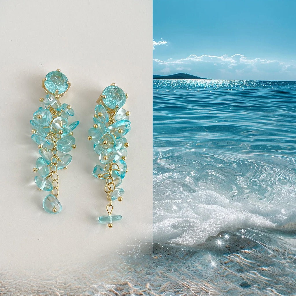 Transparent Glass Tassel Drop Earrings — sky blue earrings, view 2