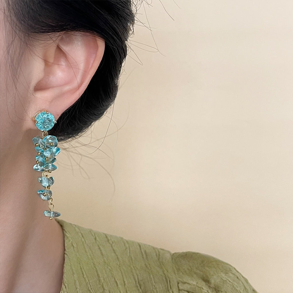 Transparent Glass Tassel Drop Earrings — sky blue earrings, view 3