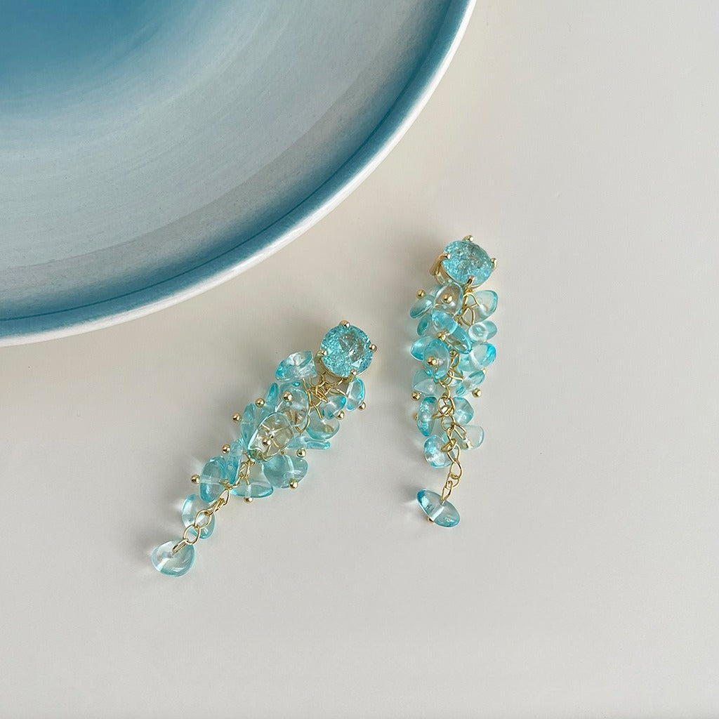 Transparent Glass Tassel Drop Earrings — sky blue earrings, view 4