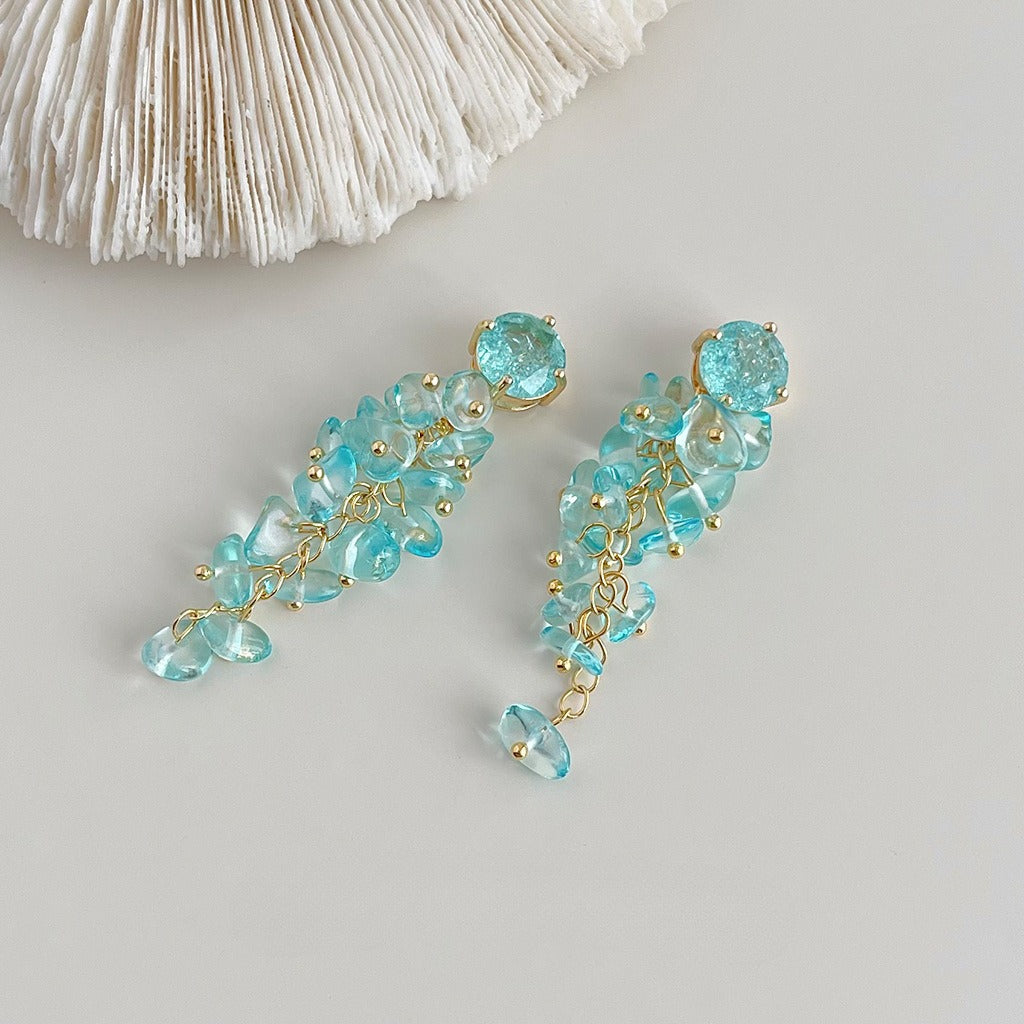 Transparent Glass Tassel Drop Earrings — sky blue earrings, view 5