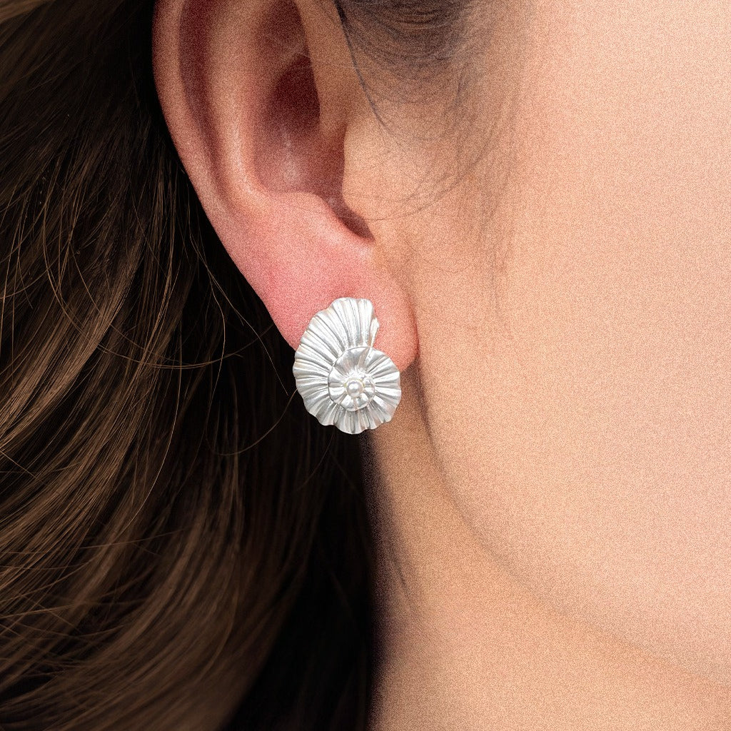 Conch Stud Earrings With Pearl Centre — earrings, view 2