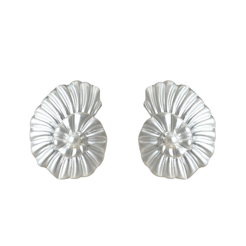 Conch Stud Earrings With Pearl Centre — earrings, view 4