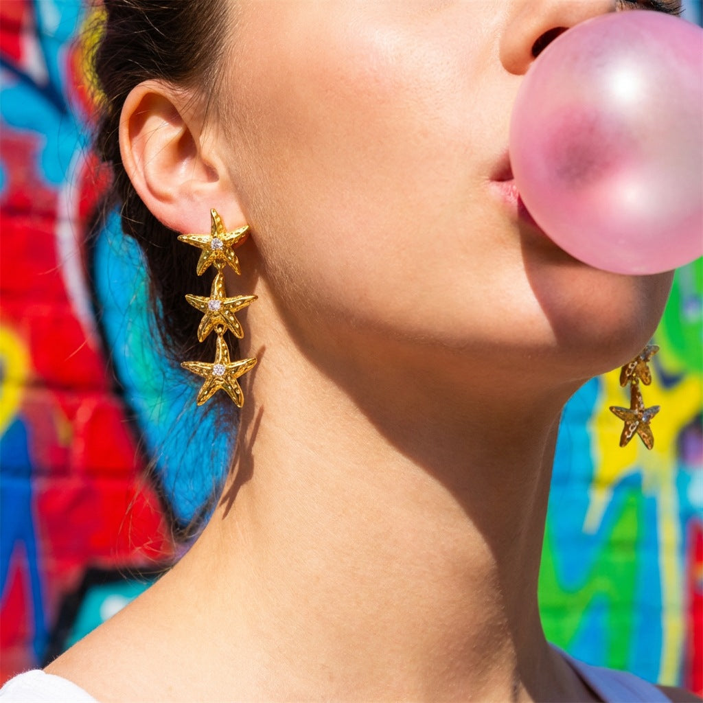 Gold-Plated Rhinestone Centre Studs — gold earrings, view 2