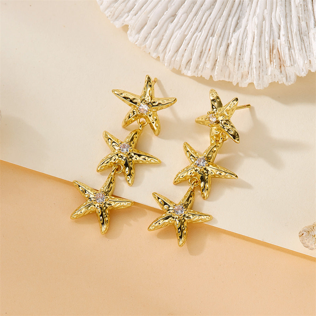 Gold-Plated Rhinestone Centre Studs — gold earrings, view 3