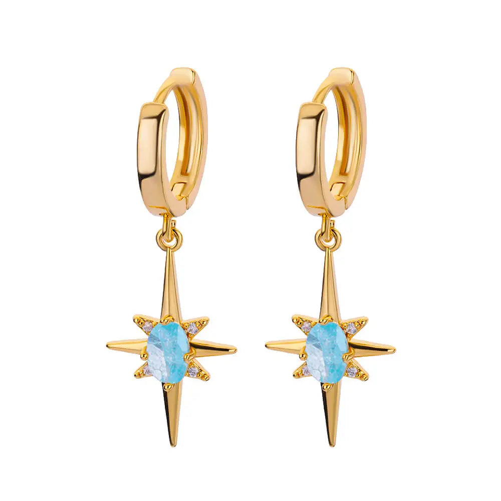 Star Pendant Stud Earrings — gold earrings, view 2
